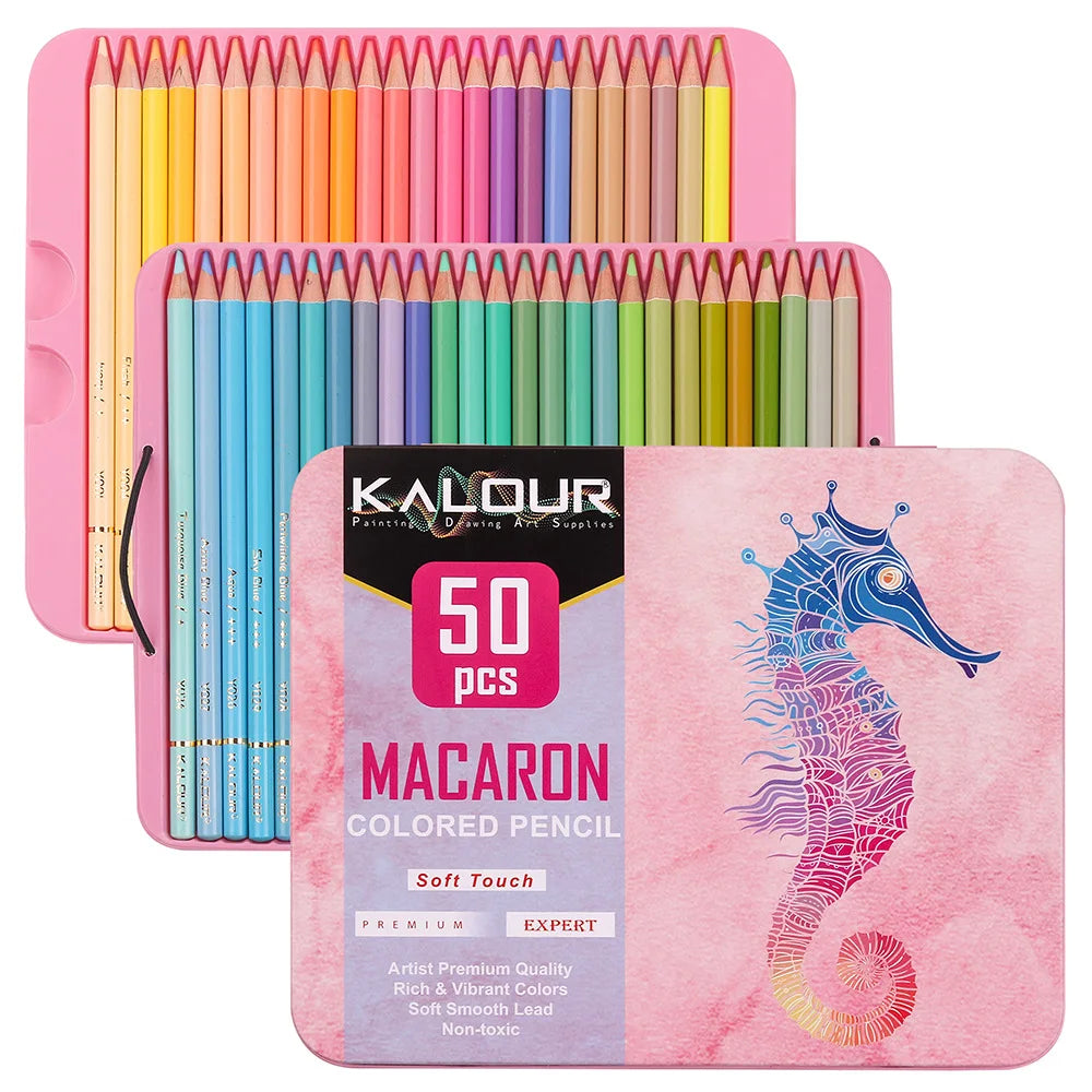 KALOUR Macaron 50 Color Pencil Soft Touch Professional Pastel Drawing Pencil Color Pencil Artist Art Supplies Drawing Pencil Set