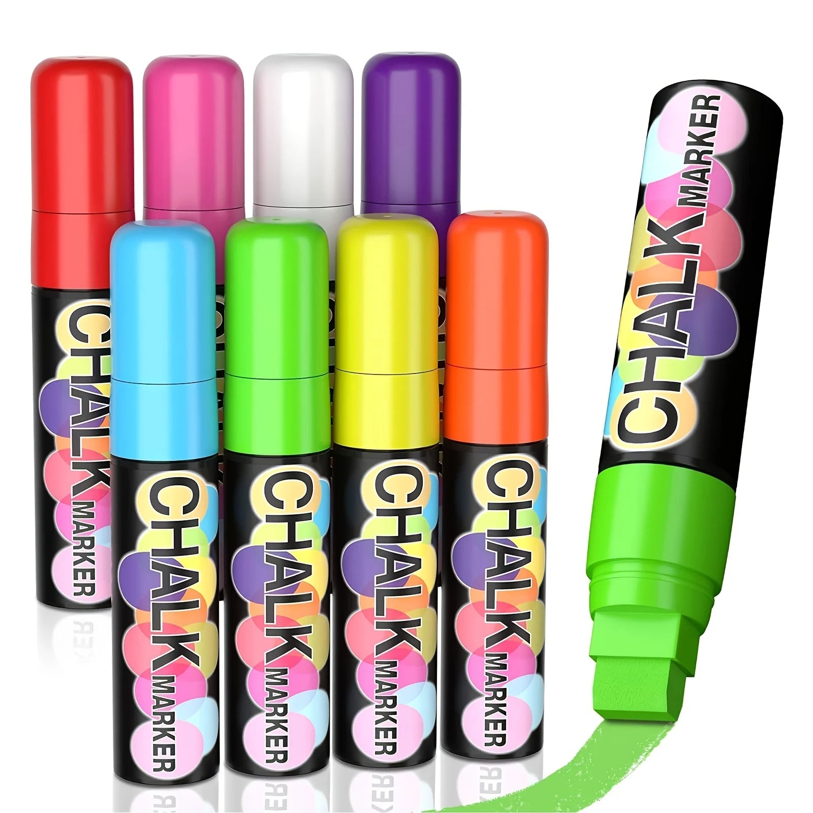 8 Colors Washable Jumbo Chalk Window Markers for Car, 15mm Jumbo Liquid Chalk Markers, Washable & Wet Erase Chalk