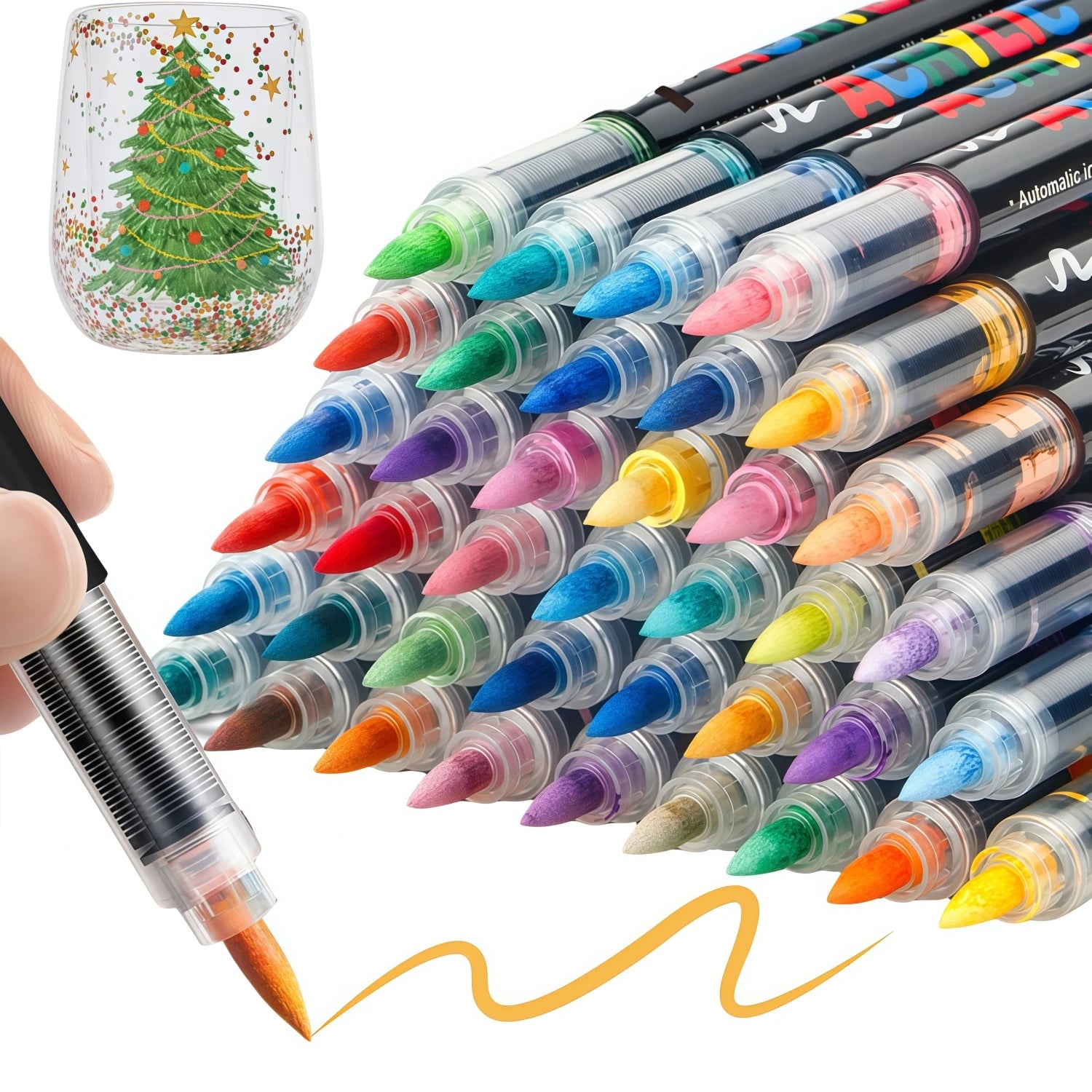 Acrylic Paint Markers Brush Tip,Premium Acrylic Paint Pens for Painting,Rock,Canvas,Wood,Glass,Ceramic,Fabric,Quick Drying