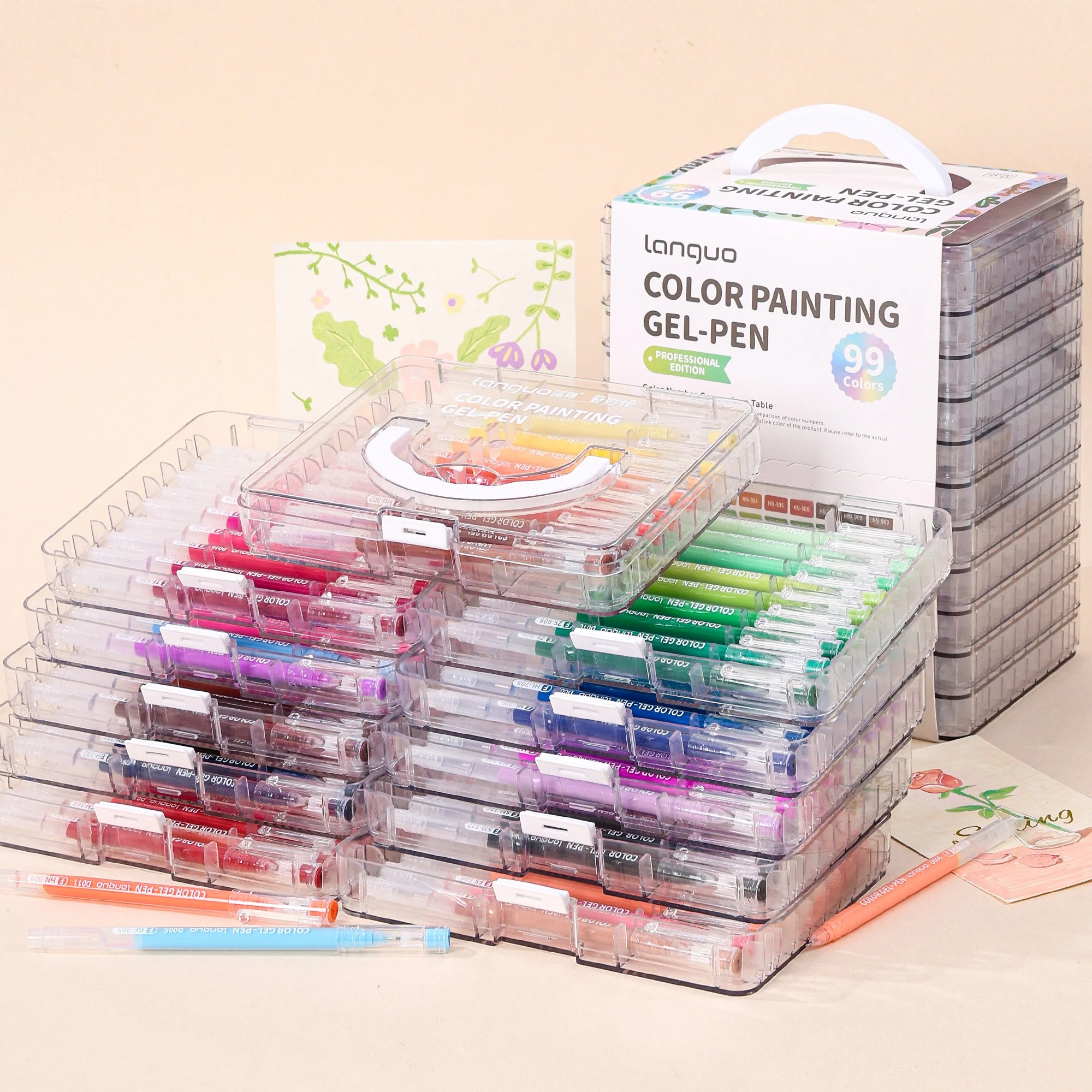 Color Painting Gel Pen Set,With Storage Box,0.6mmNeedle Tip,Rich Color Large Capacity Ink Pens,Art Supplies For Diary,Card,DIY
